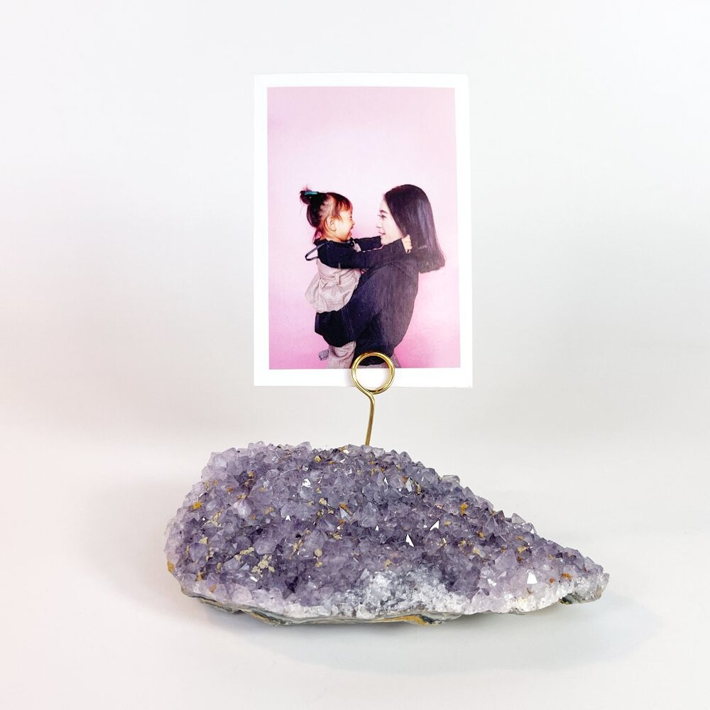One-of-a-Kind Amethyst Crystal Polaroid Photo/Picture Holder for Home or Office